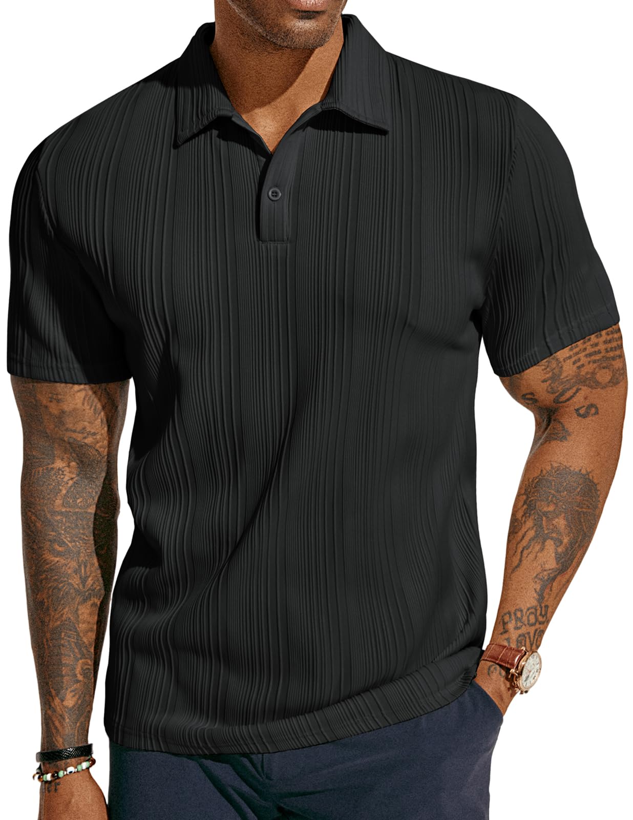 PJ PAUL JONES Mens Textured Knit Polo Shirts Regular Fit Stretchy Golf Shirts
